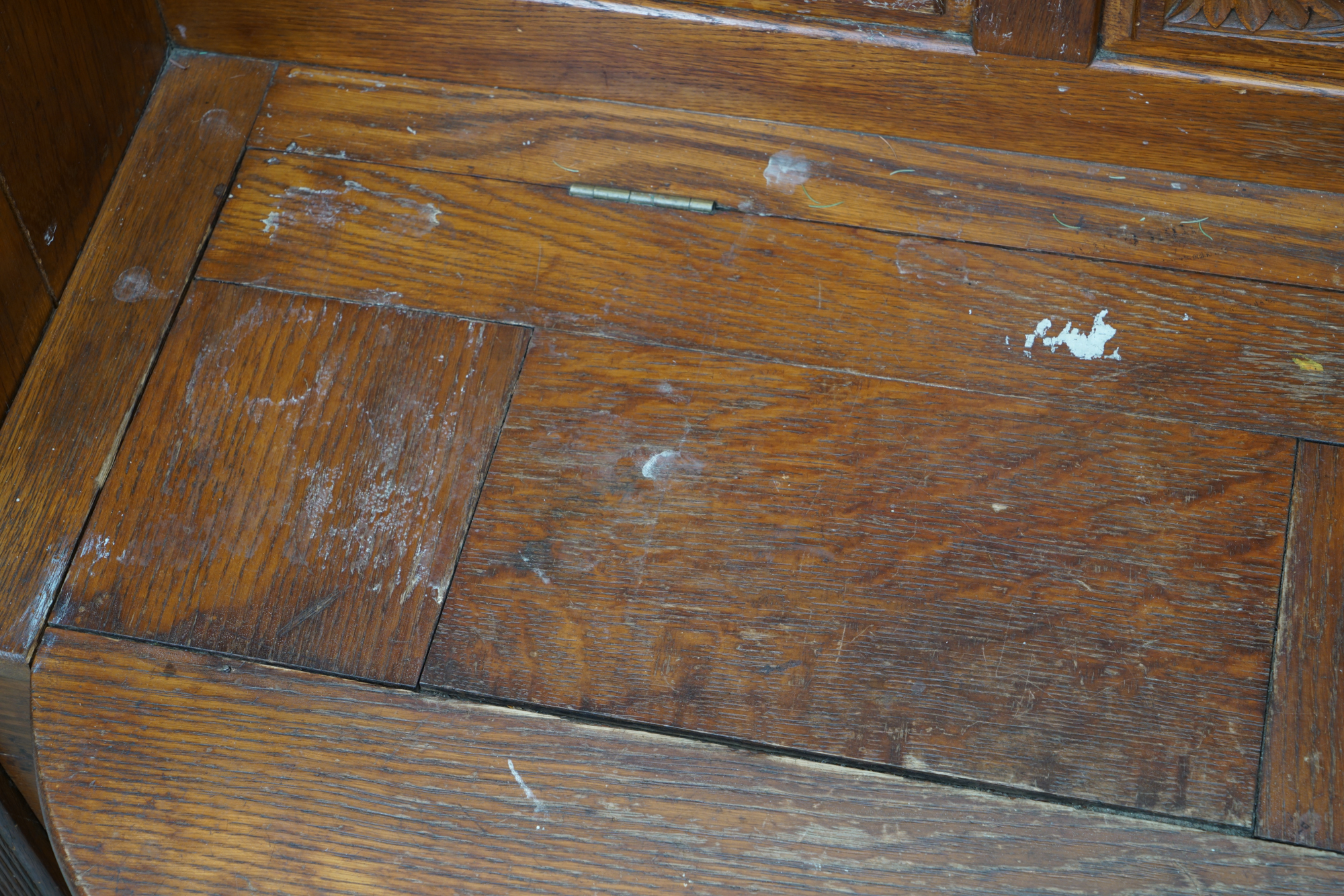 Antique Arts & Crafts Carved Oak Entryway Bench