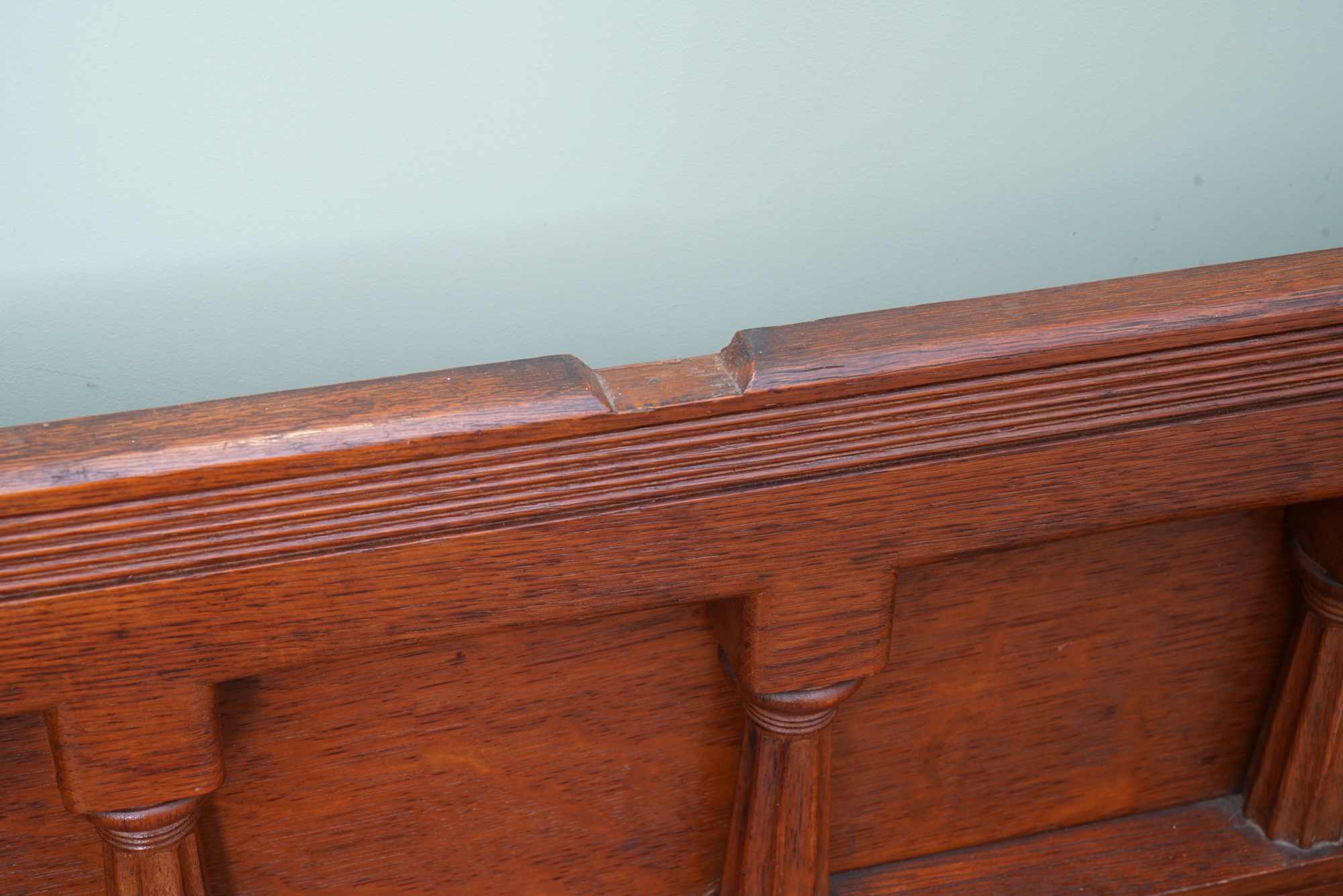 Antique Arts & Crafts Carved Oak Entryway Bench