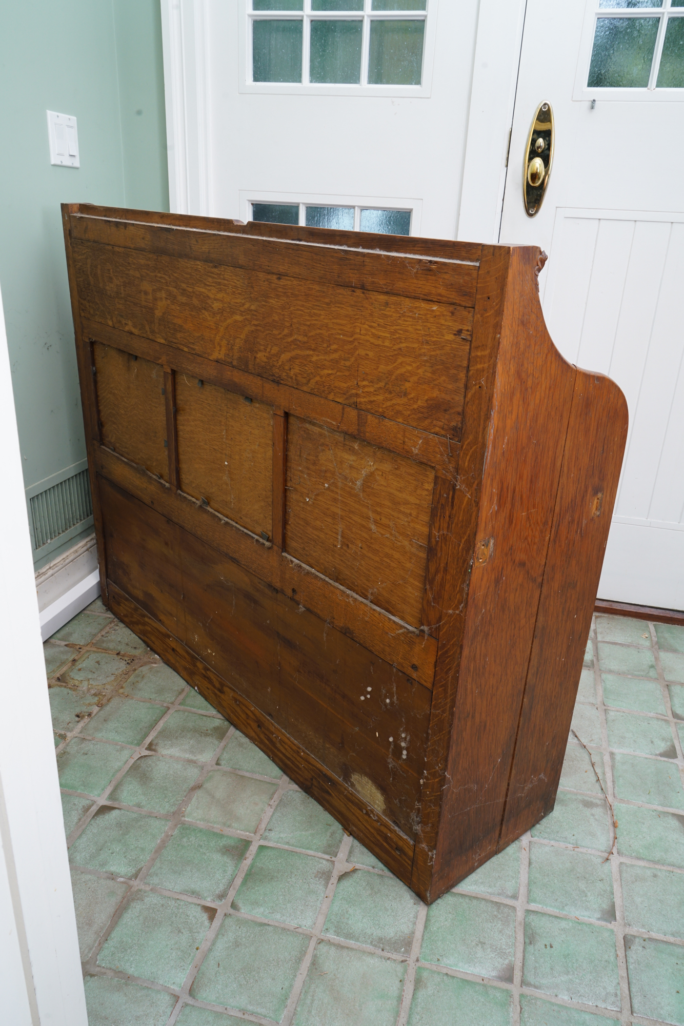 Antique Arts & Crafts Carved Oak Entryway Bench