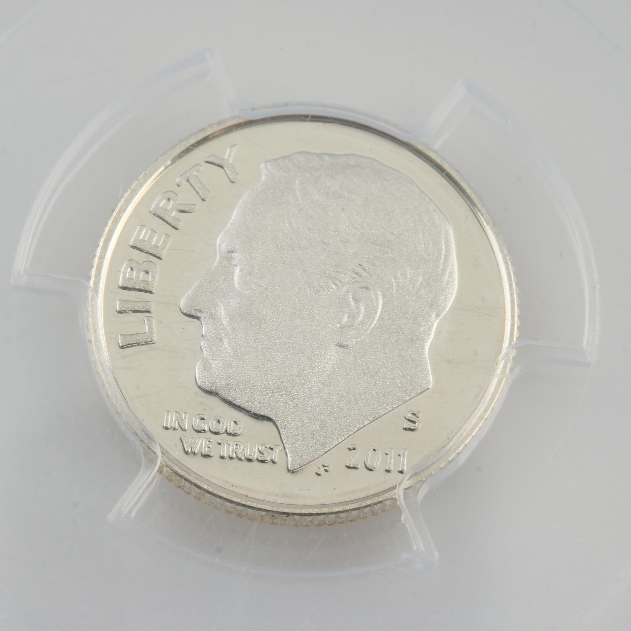 Five Encapsulated Roosevelt Dimes