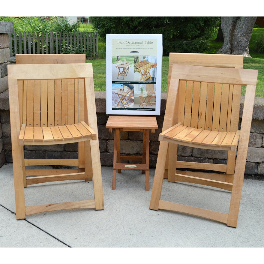 Folding Teak Patio Chairs and Side Tables by Smith & Hawken