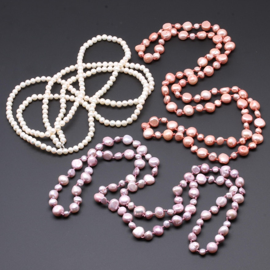 Sterling Silver and Costume Cultured Pearl Beaded Necklaces