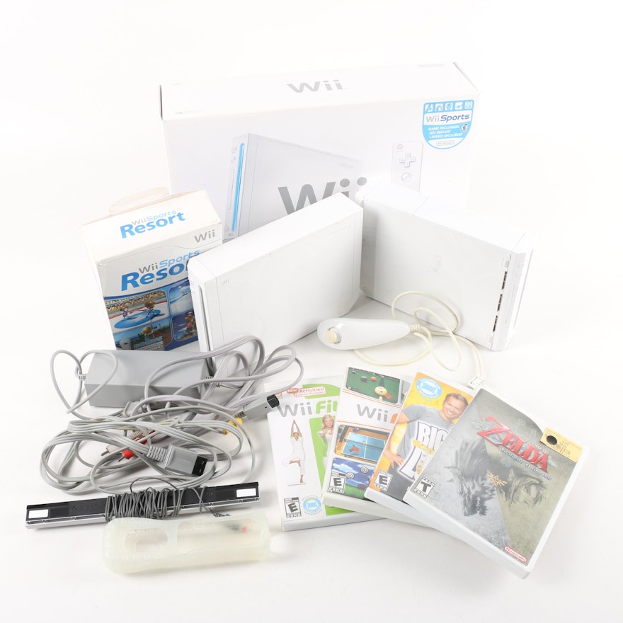 Nintendo Wii Video Game Consoles with Games and Accessories