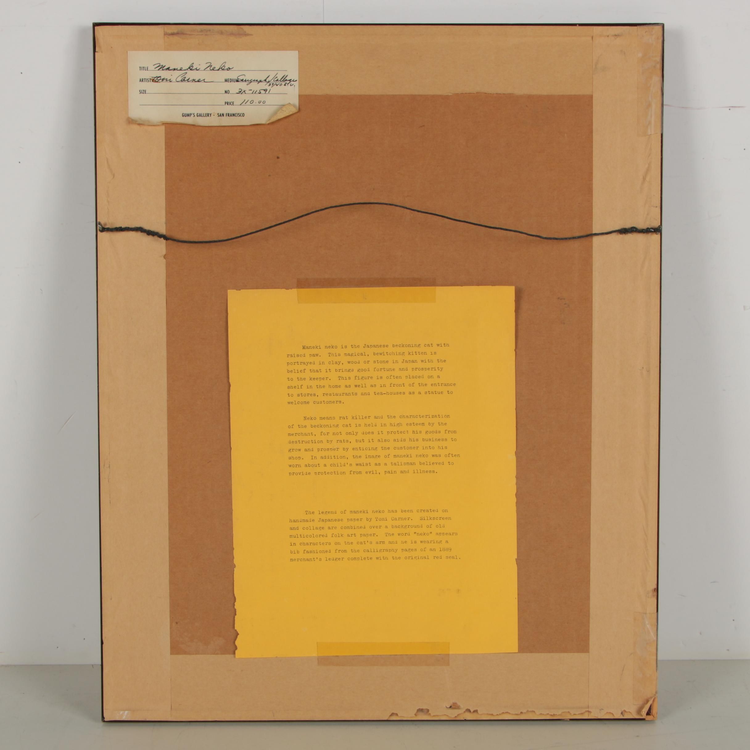 Toni Carner Serigraph "Maneki Neko"