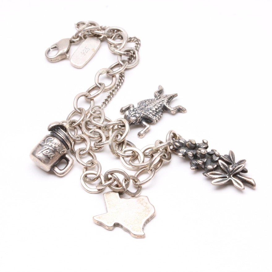 James Avery Sterling Silver Charm Bracelet with Southern Themed Charms