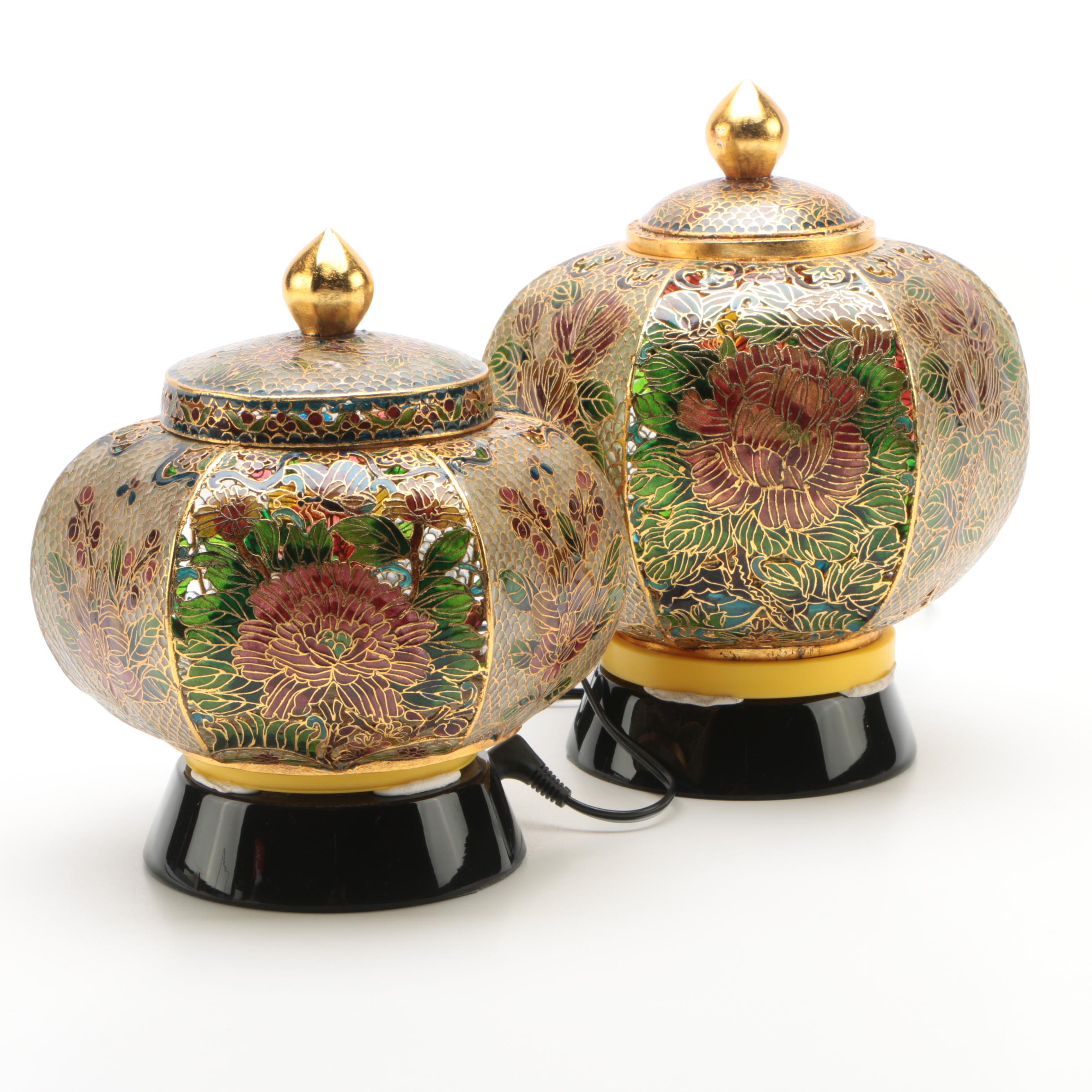 Plique-à-Jour Style Enameled Stained Glass Lamps with LED Bases