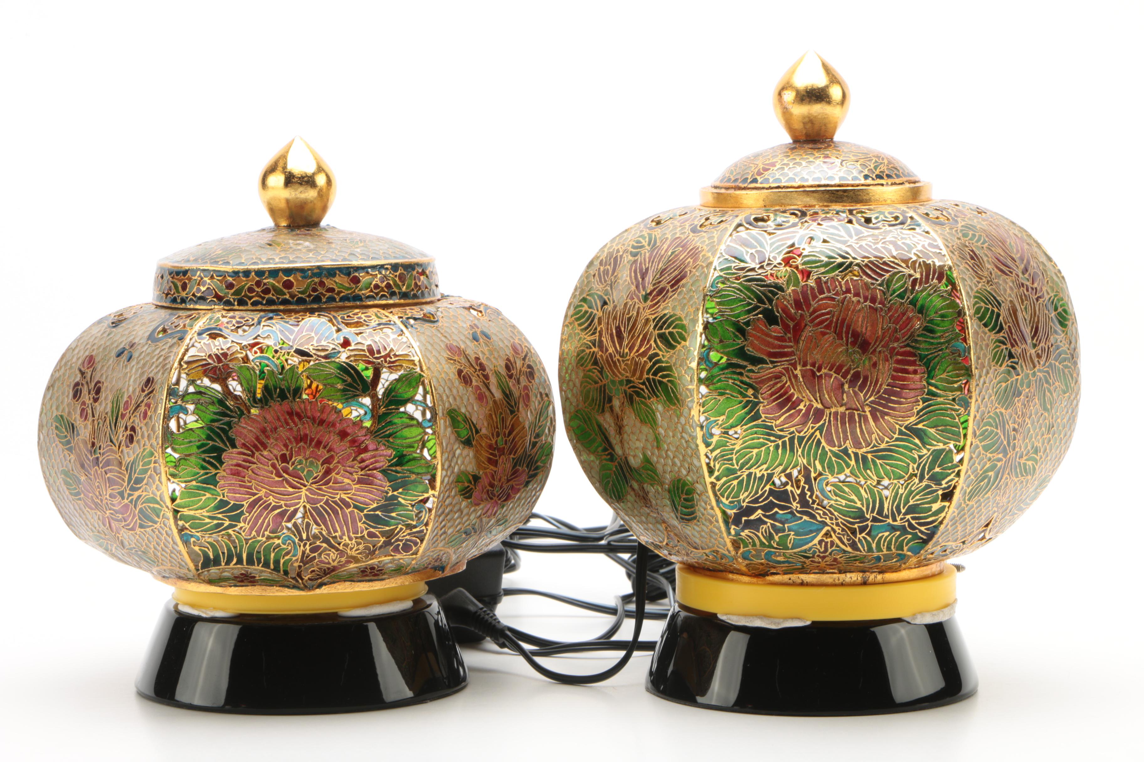 Plique-à-Jour Style Enameled Stained Glass Lamps with LED Bases