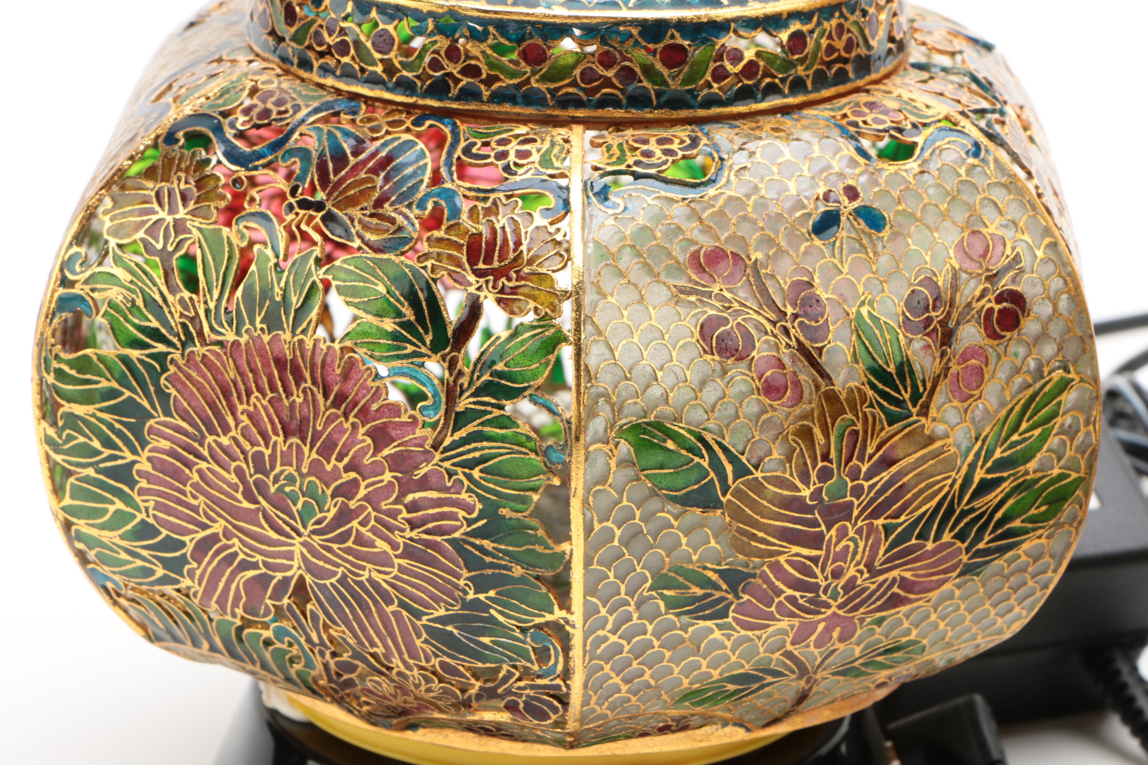 Plique-à-Jour Style Enameled Stained Glass Lamps with LED Bases