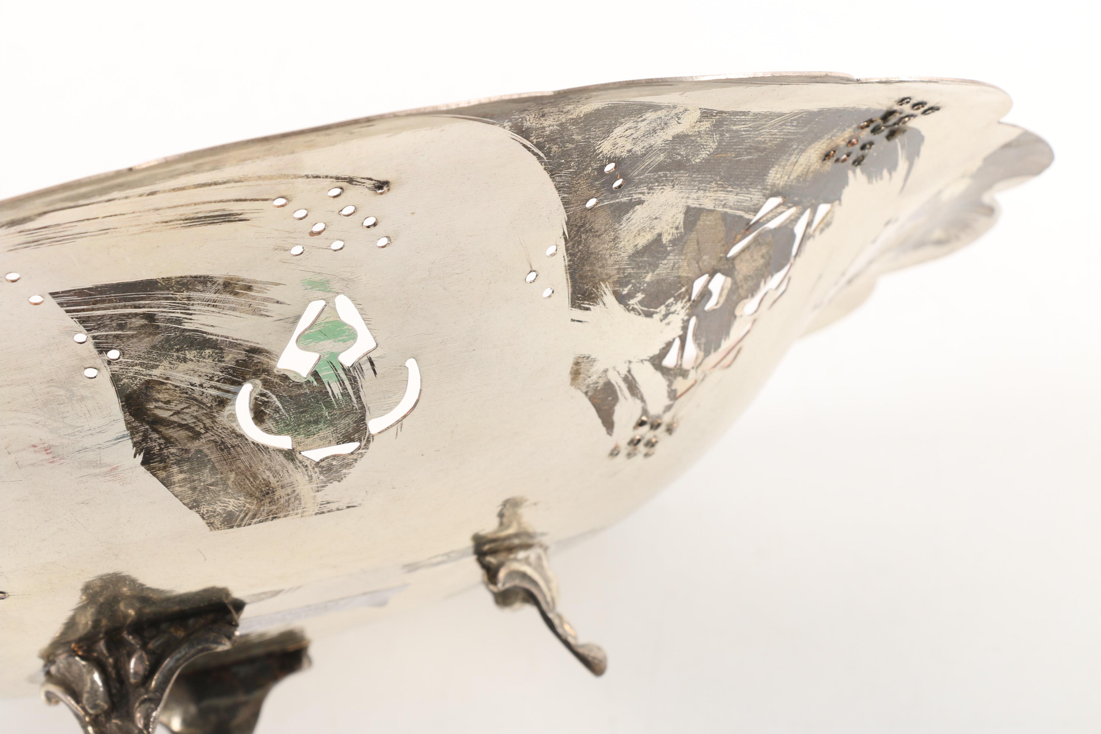 Hosny Gomaa Handmade Egyptian Silver Plate, Copper, and Brass Footed Dish