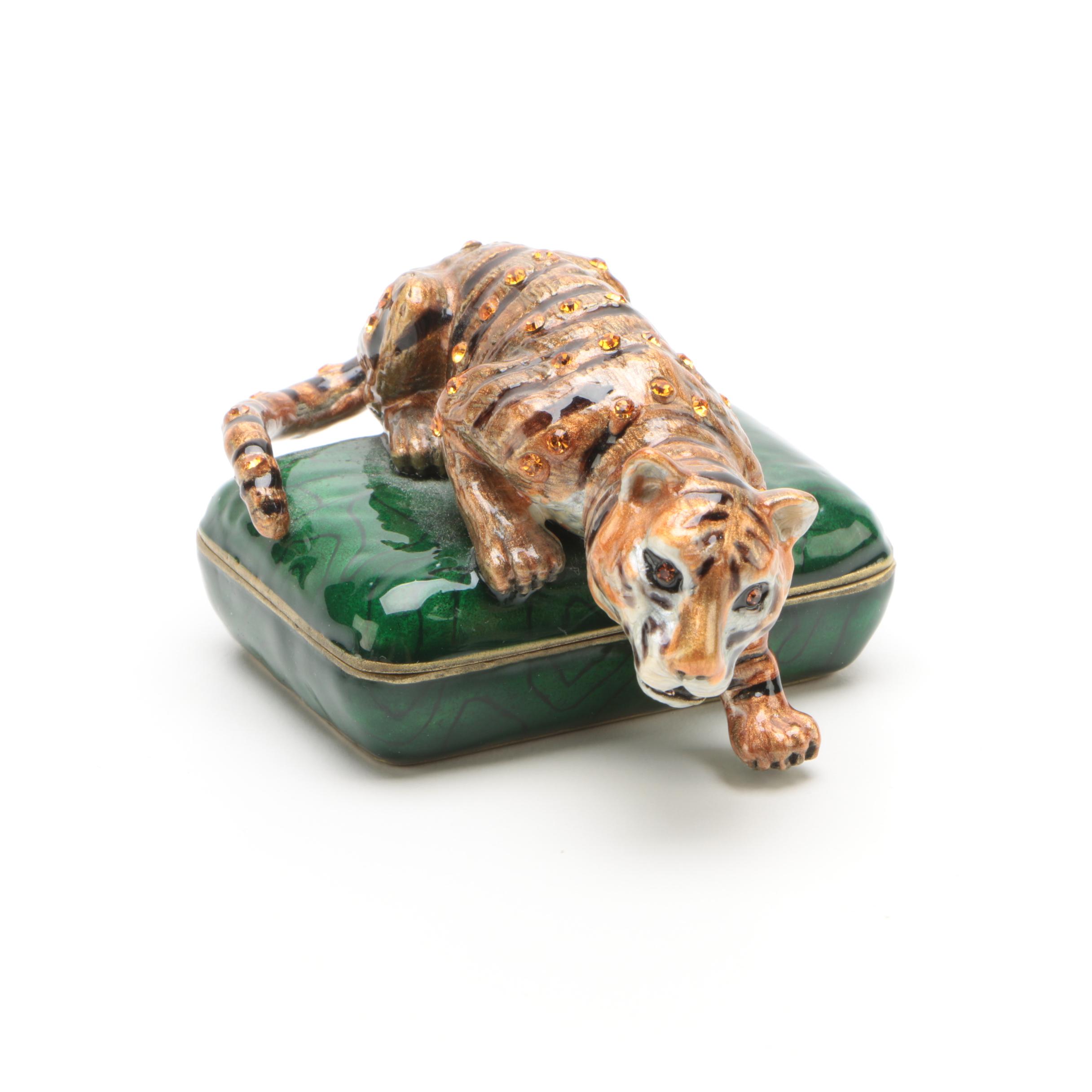 Bejeweled Enamel Tiger Trinket Box