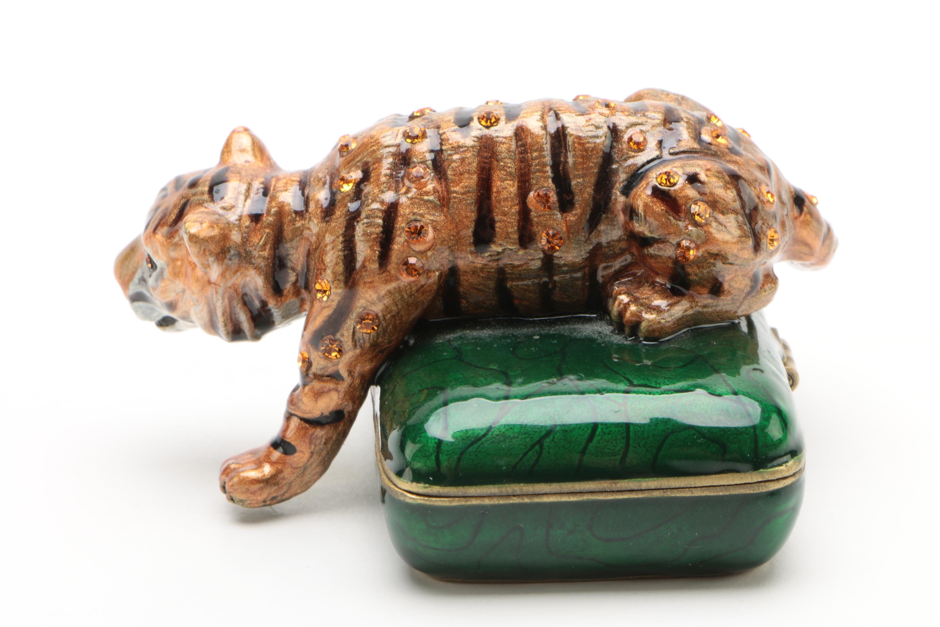 Bejeweled Enamel Tiger Trinket Box