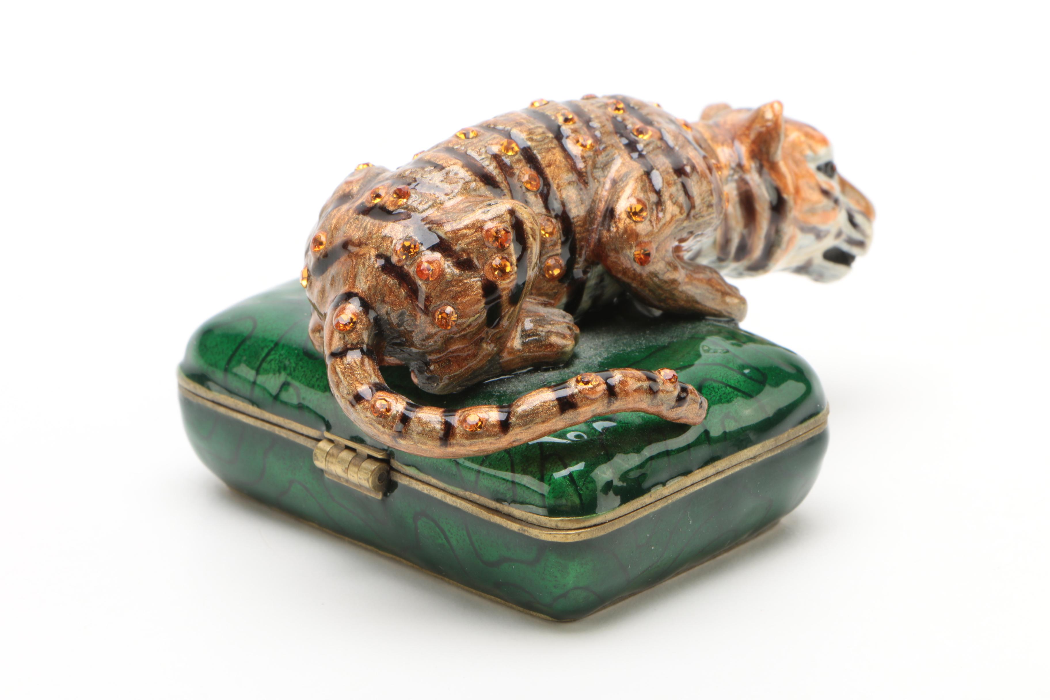 Bejeweled Enamel Tiger Trinket Box