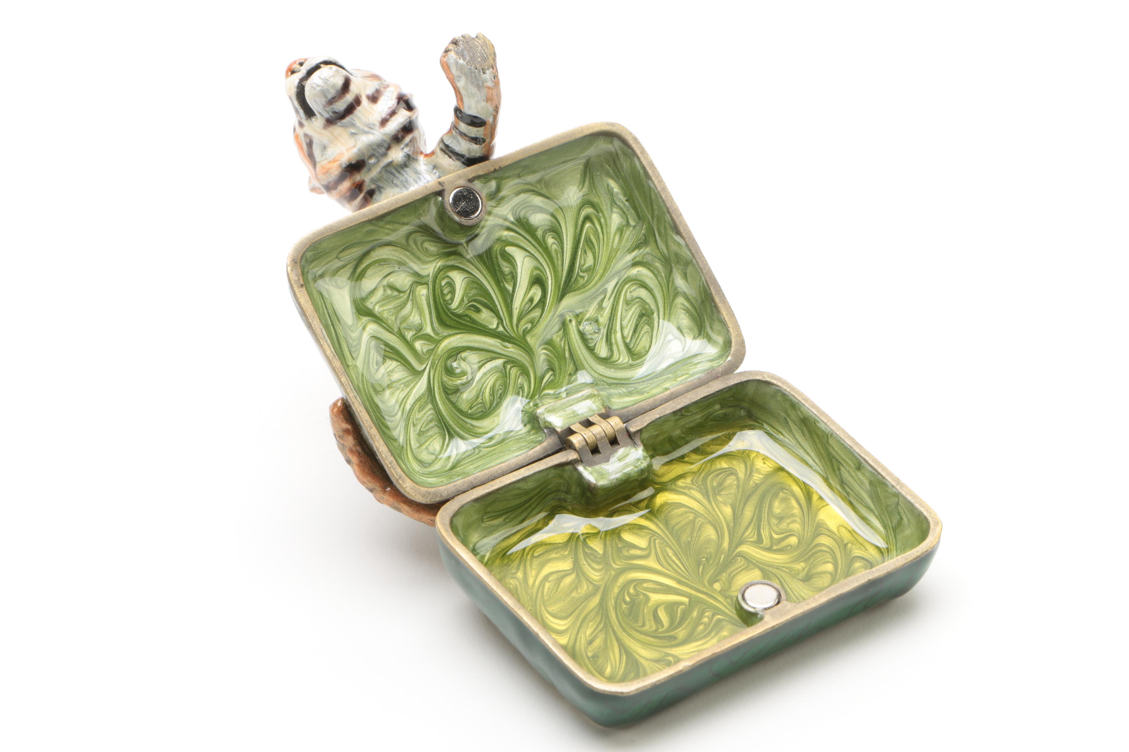 Bejeweled Enamel Tiger Trinket Box