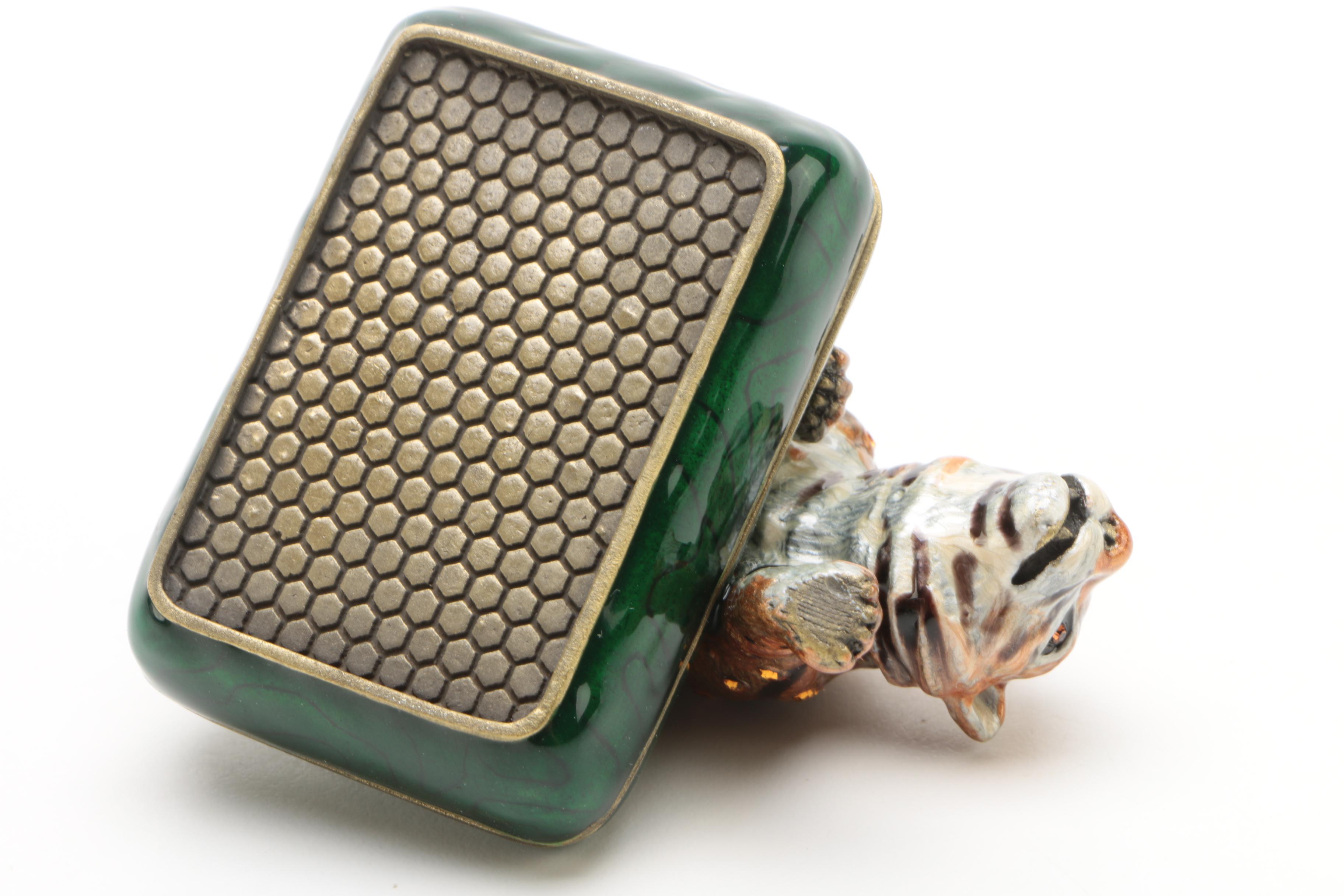 Bejeweled Enamel Tiger Trinket Box