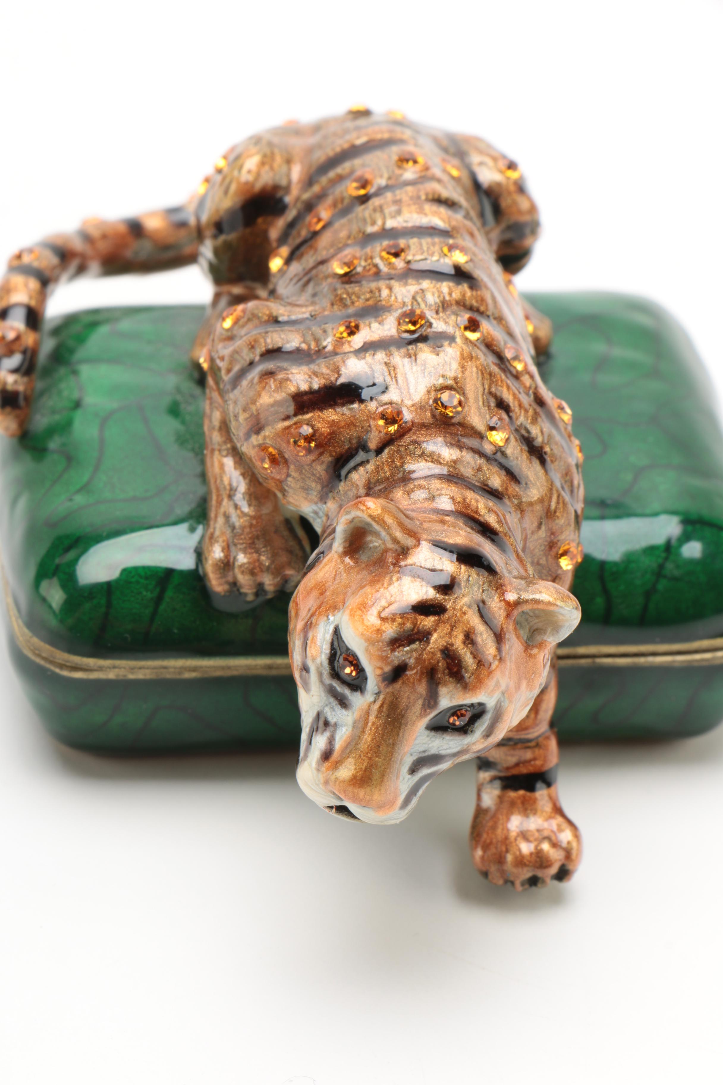 Bejeweled Enamel Tiger Trinket Box