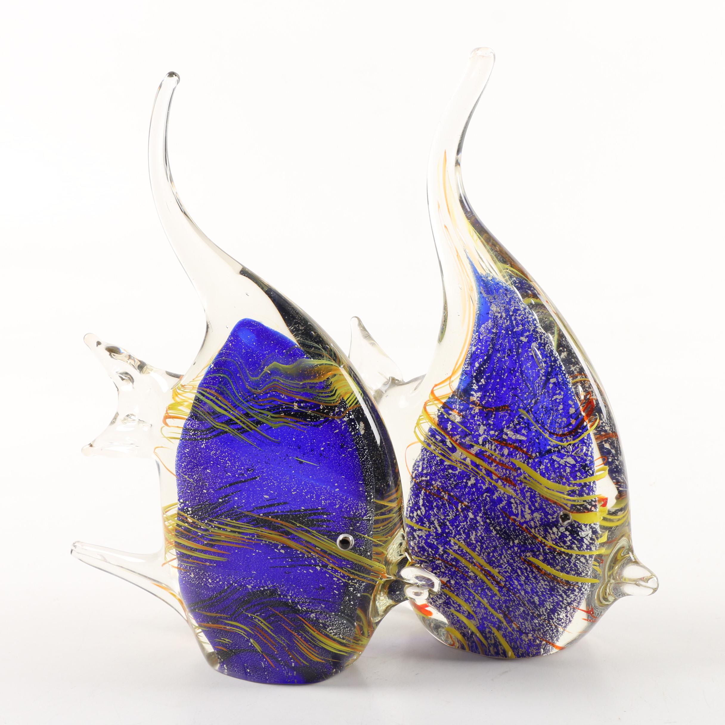 Vintage Murano Style Art Glass Fish Sculptures