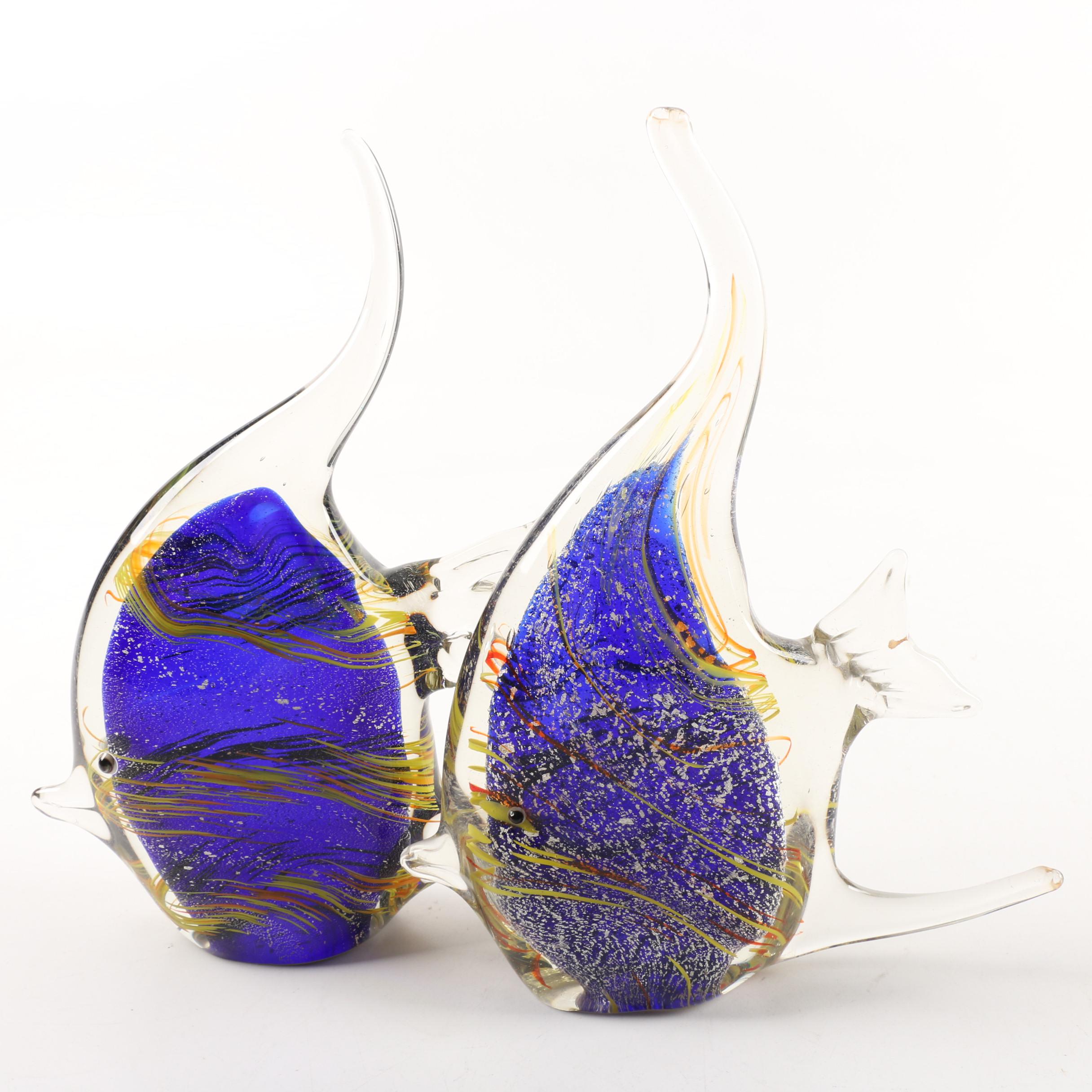 Vintage Murano Style Art Glass Fish Sculptures