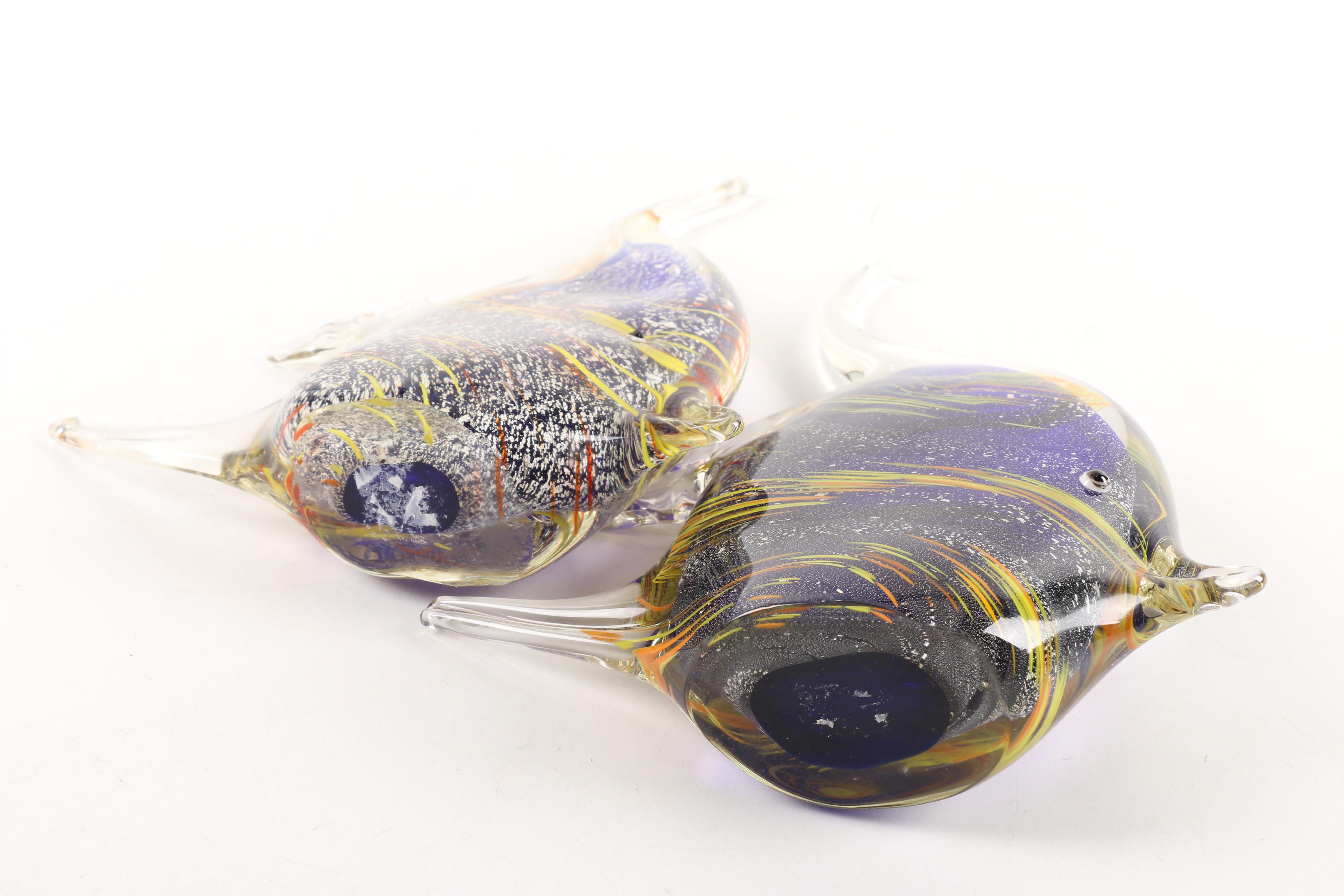 Vintage Murano Style Art Glass Fish Sculptures