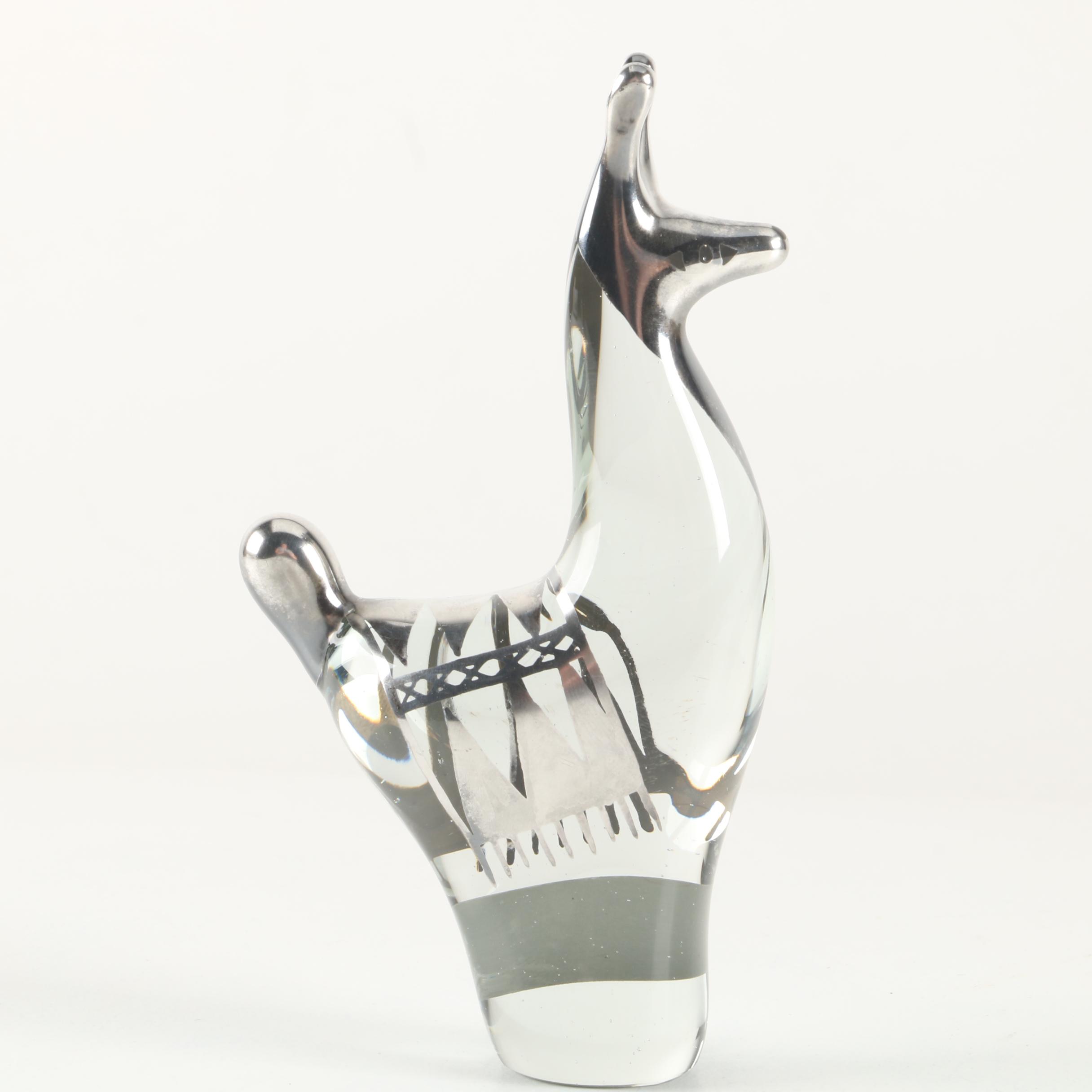 Peruvian Zamalloa Art Glass Llama Figurine with Silver Overlay