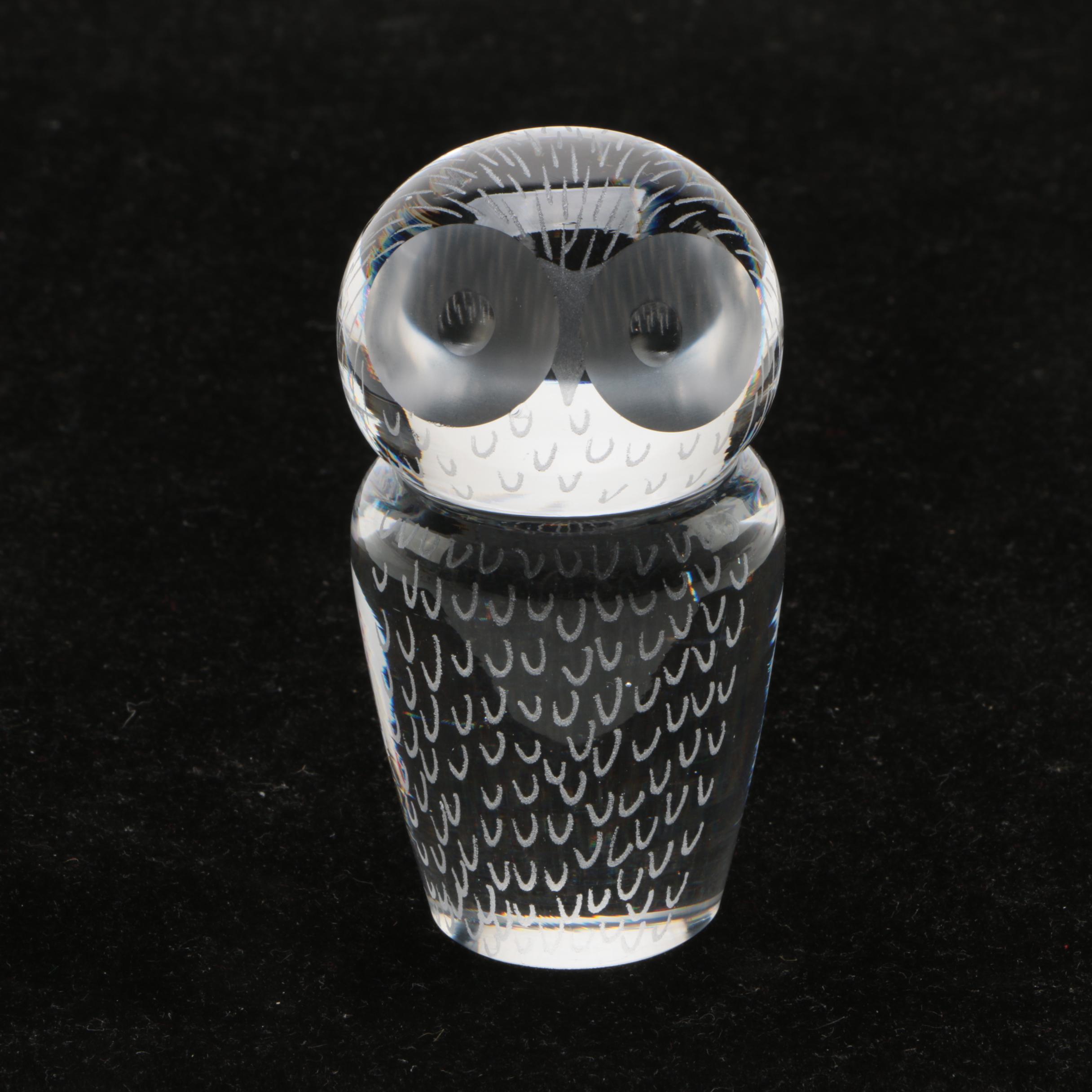 Kosta Boda Crystal Owl Paperweight by Vicke Lindstrand
