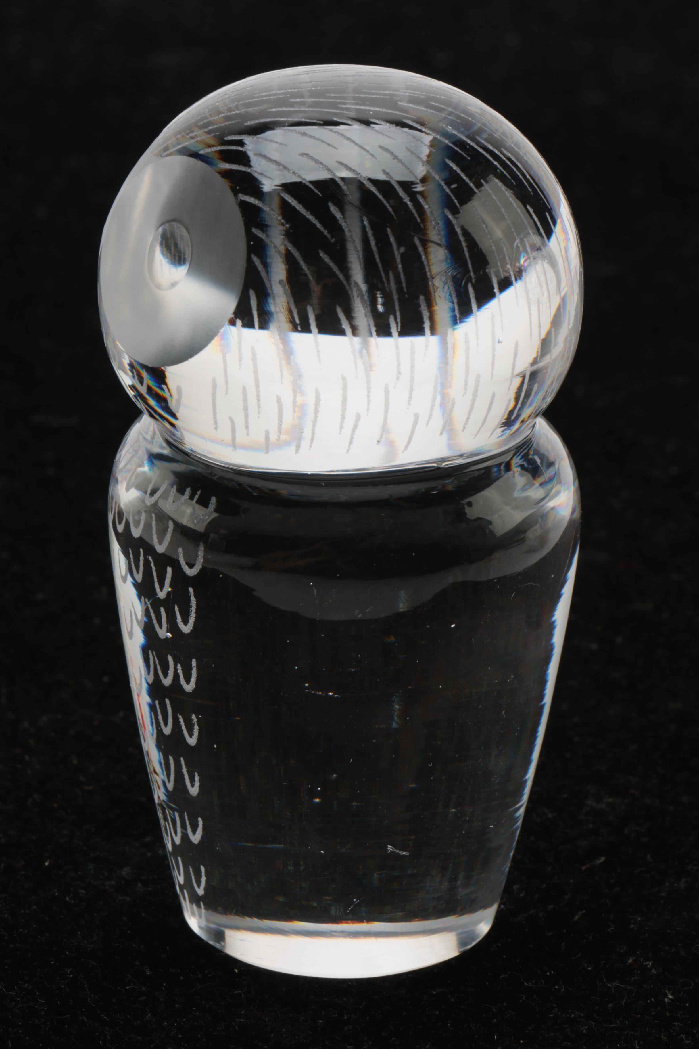 Kosta Boda Crystal Owl Paperweight by Vicke Lindstrand