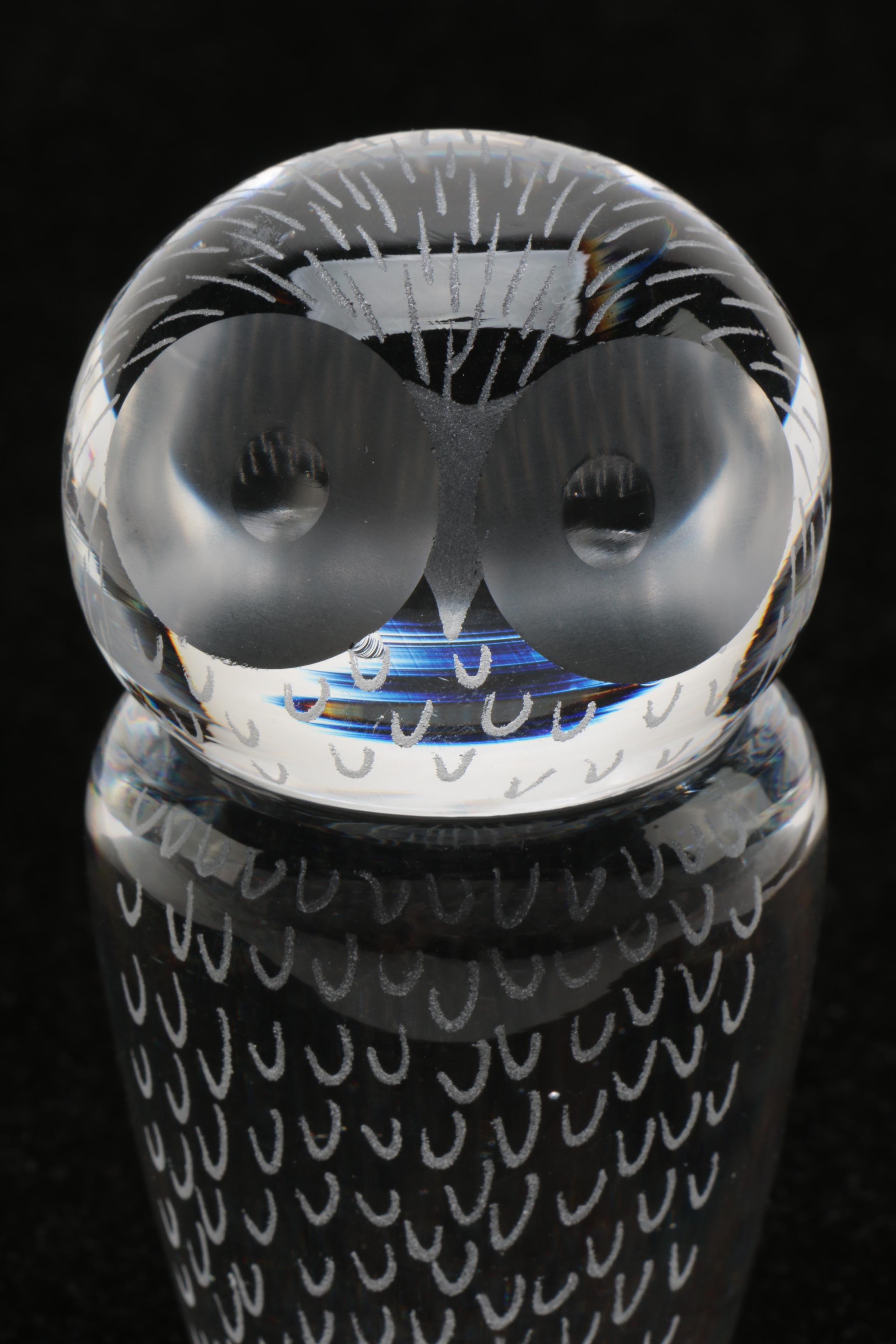 Kosta Boda Crystal Owl Paperweight by Vicke Lindstrand