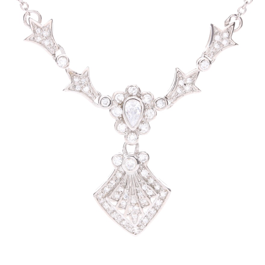 Sterling Silver Cubic Zirconia Station Necklace