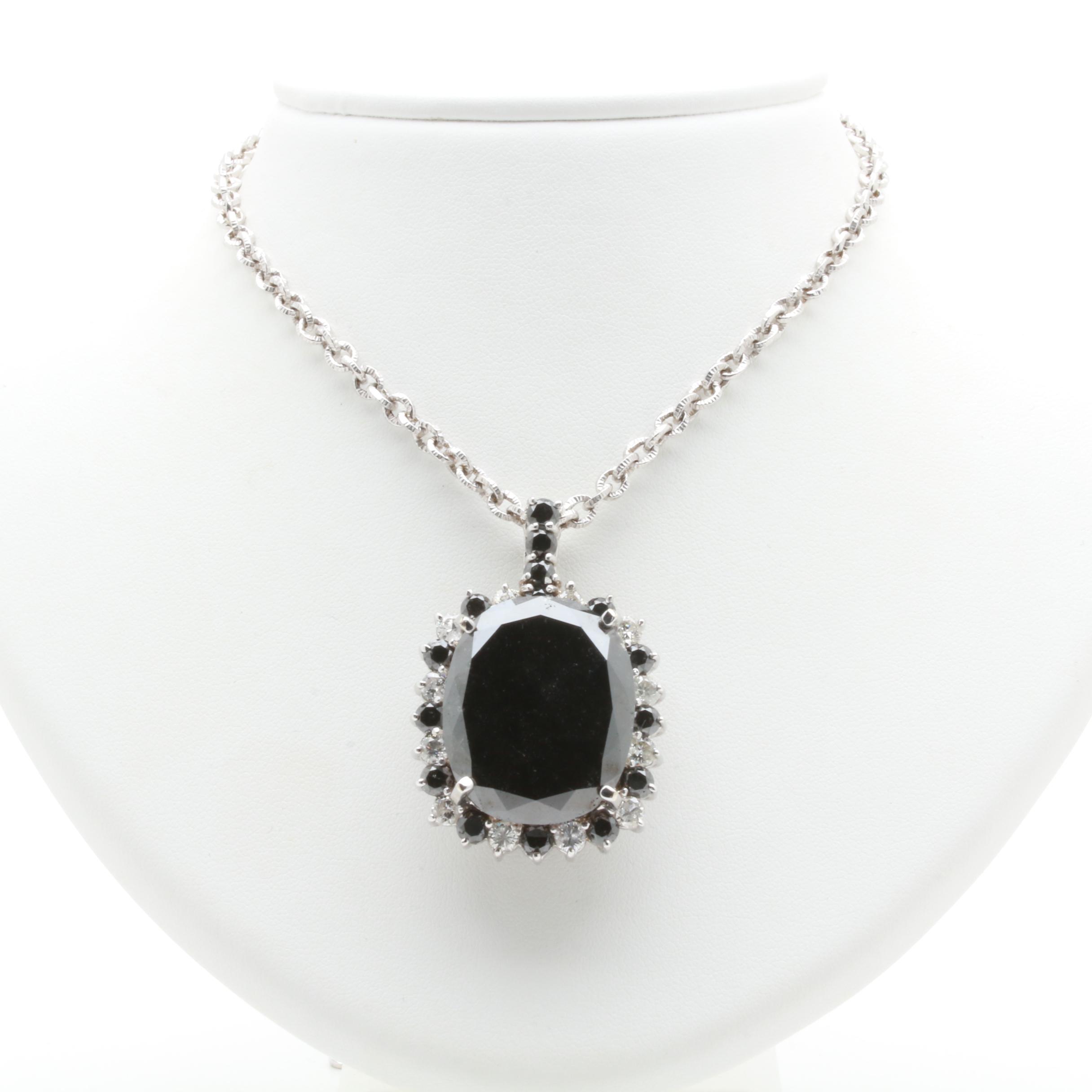 14K White Gold 66.20 CTW Black Diamond and 2.76 CTW Diamond Necklace