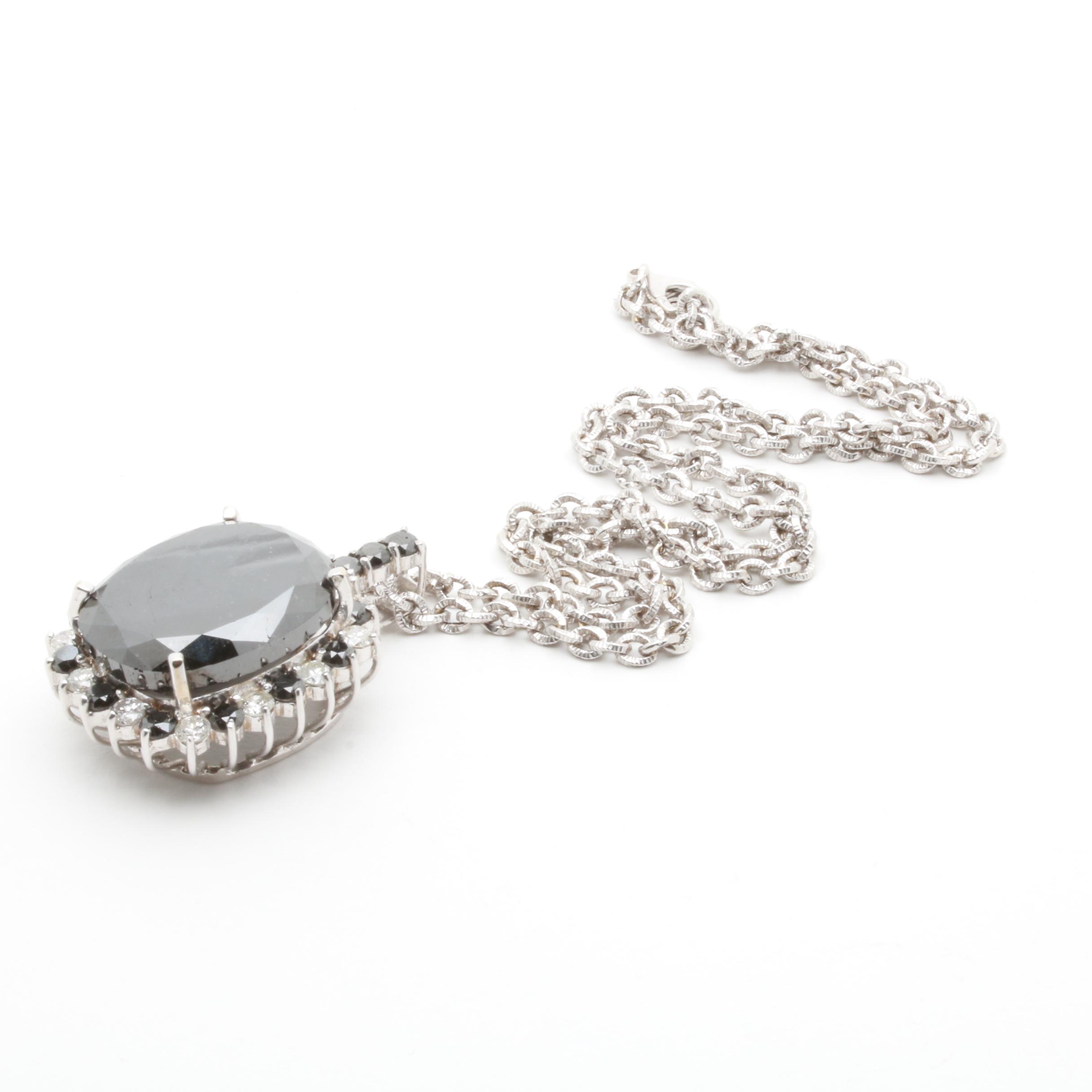 14K White Gold 66.20 CTW Black Diamond and 2.76 CTW Diamond Necklace