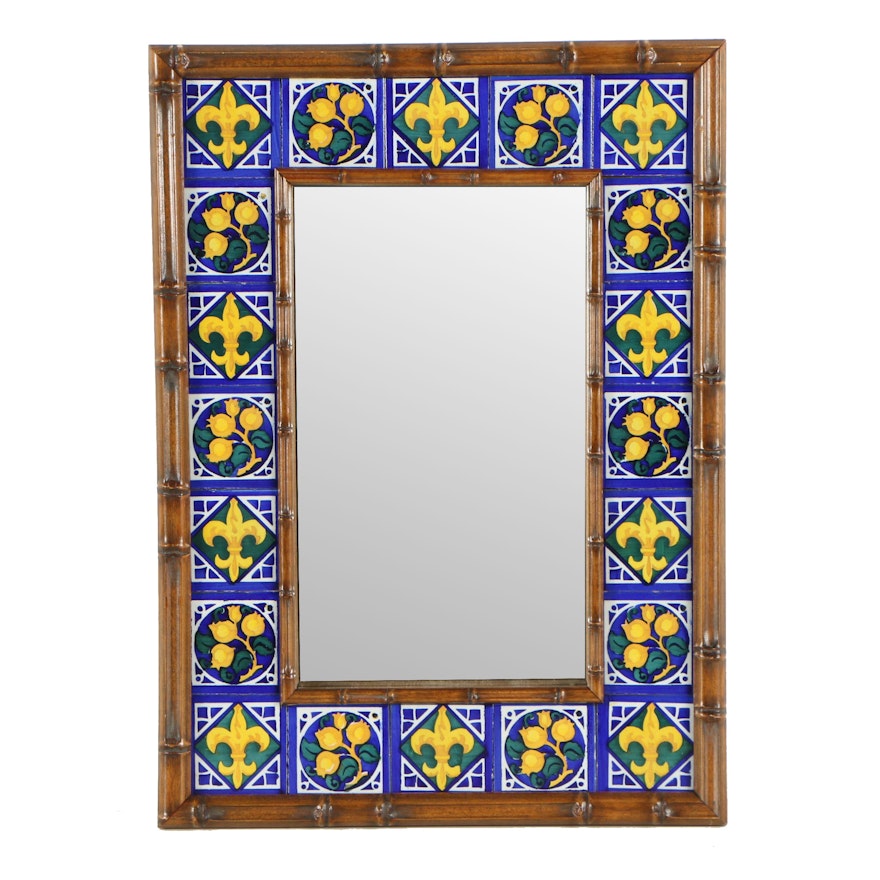 J. Araque Marcos Spanish Hand-Painted Tile and Wood Framed Wall Mirror