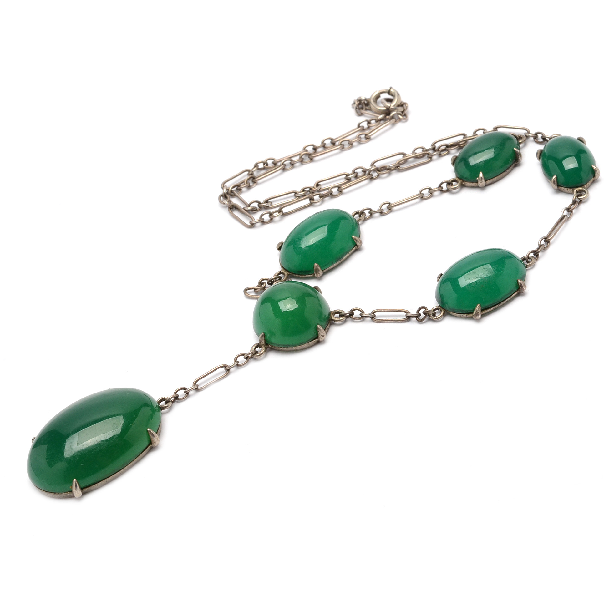 Wachenheimer Art Deco Sterling Silver Chrysoprase Necklace