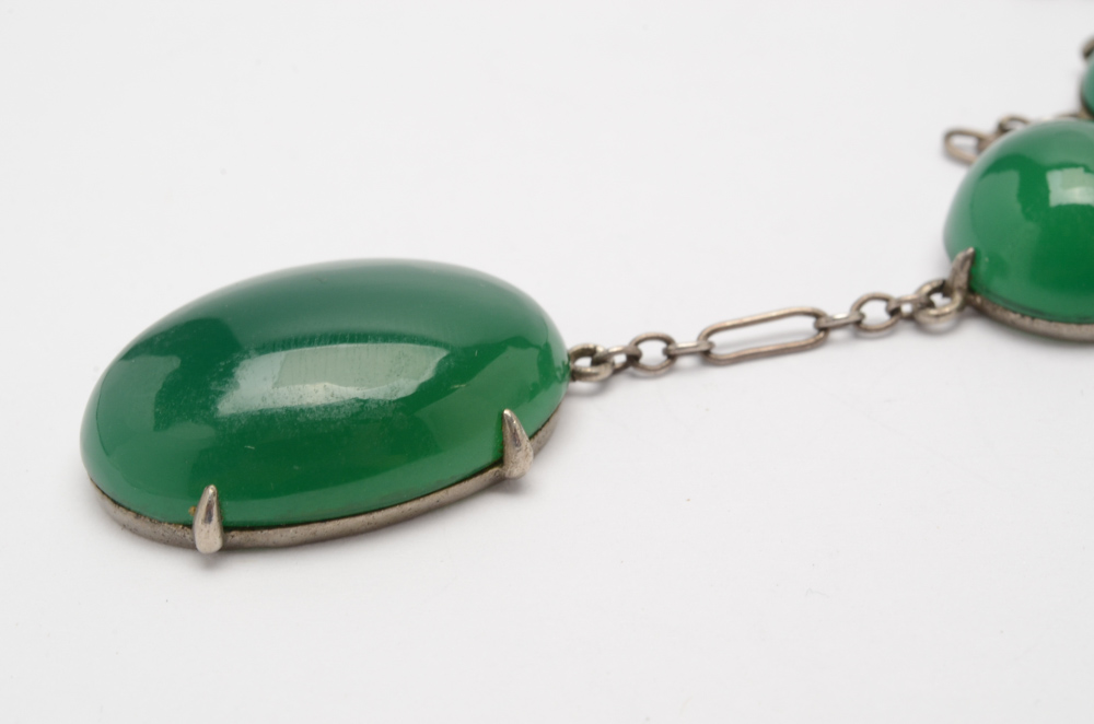 Wachenheimer Art Deco Sterling Silver Chrysoprase Necklace