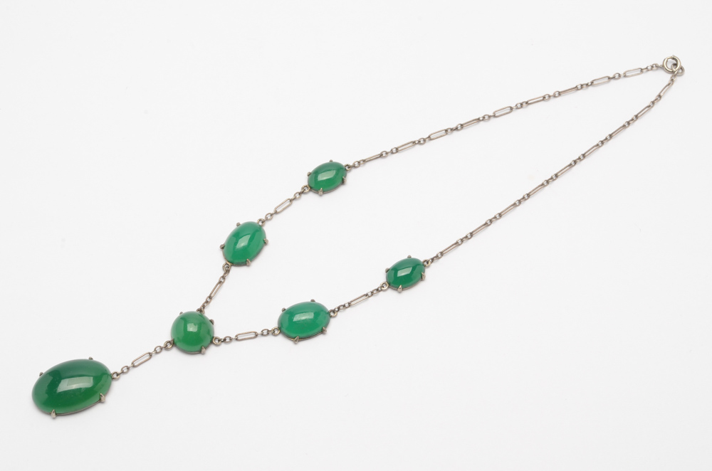 Wachenheimer Art Deco Sterling Silver Chrysoprase Necklace