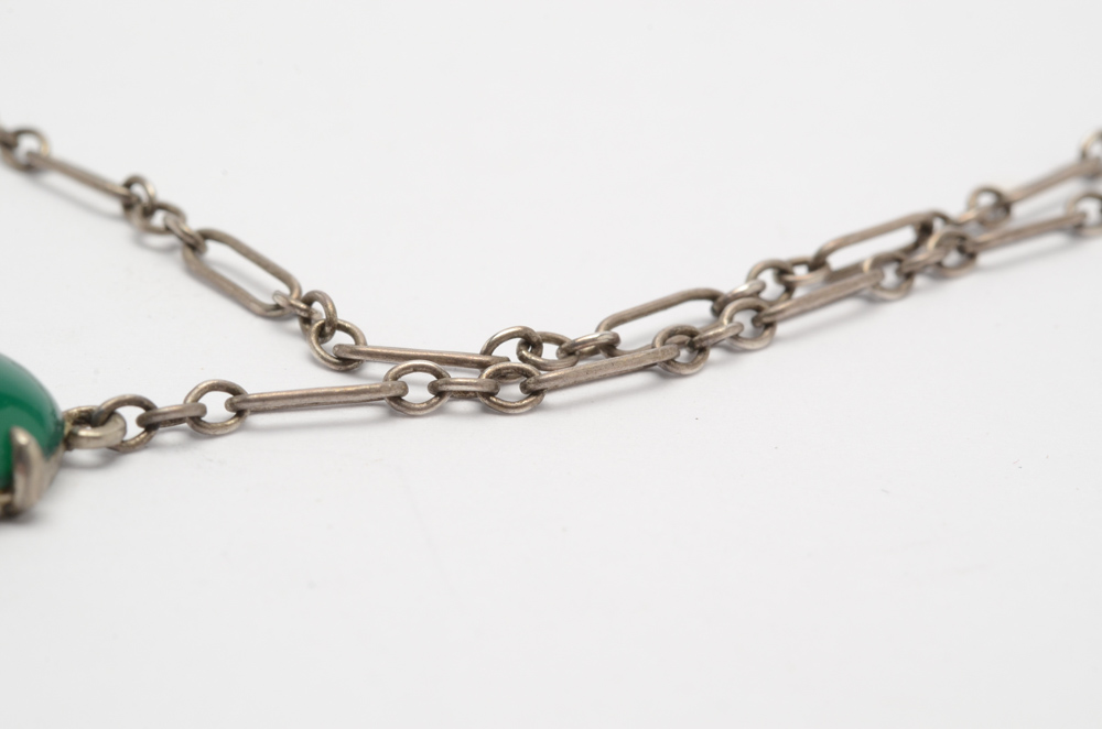 Wachenheimer Art Deco Sterling Silver Chrysoprase Necklace