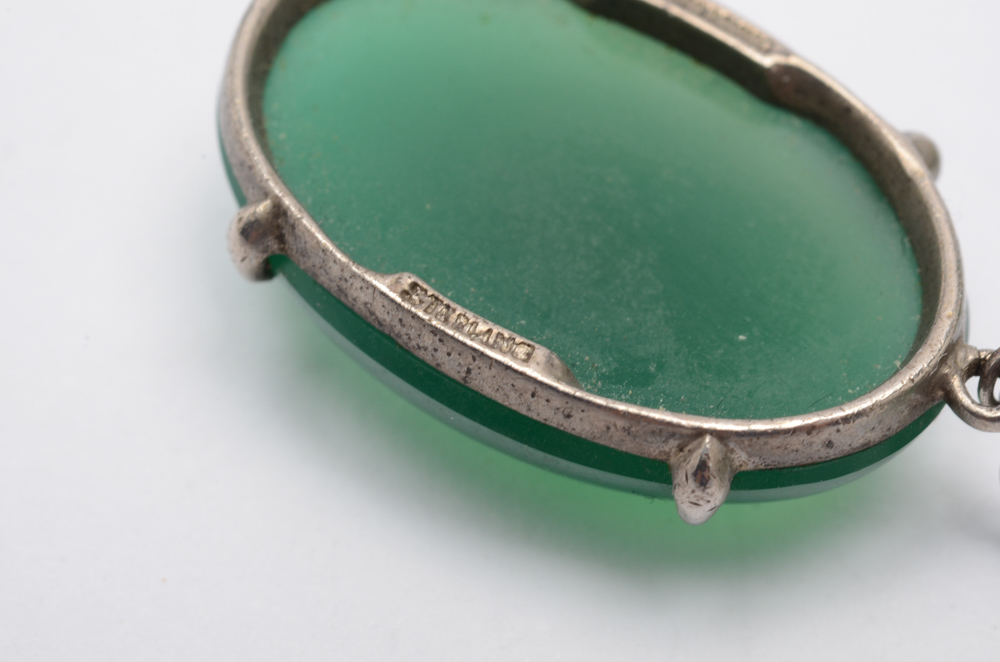 Wachenheimer Art Deco Sterling Silver Chrysoprase Necklace