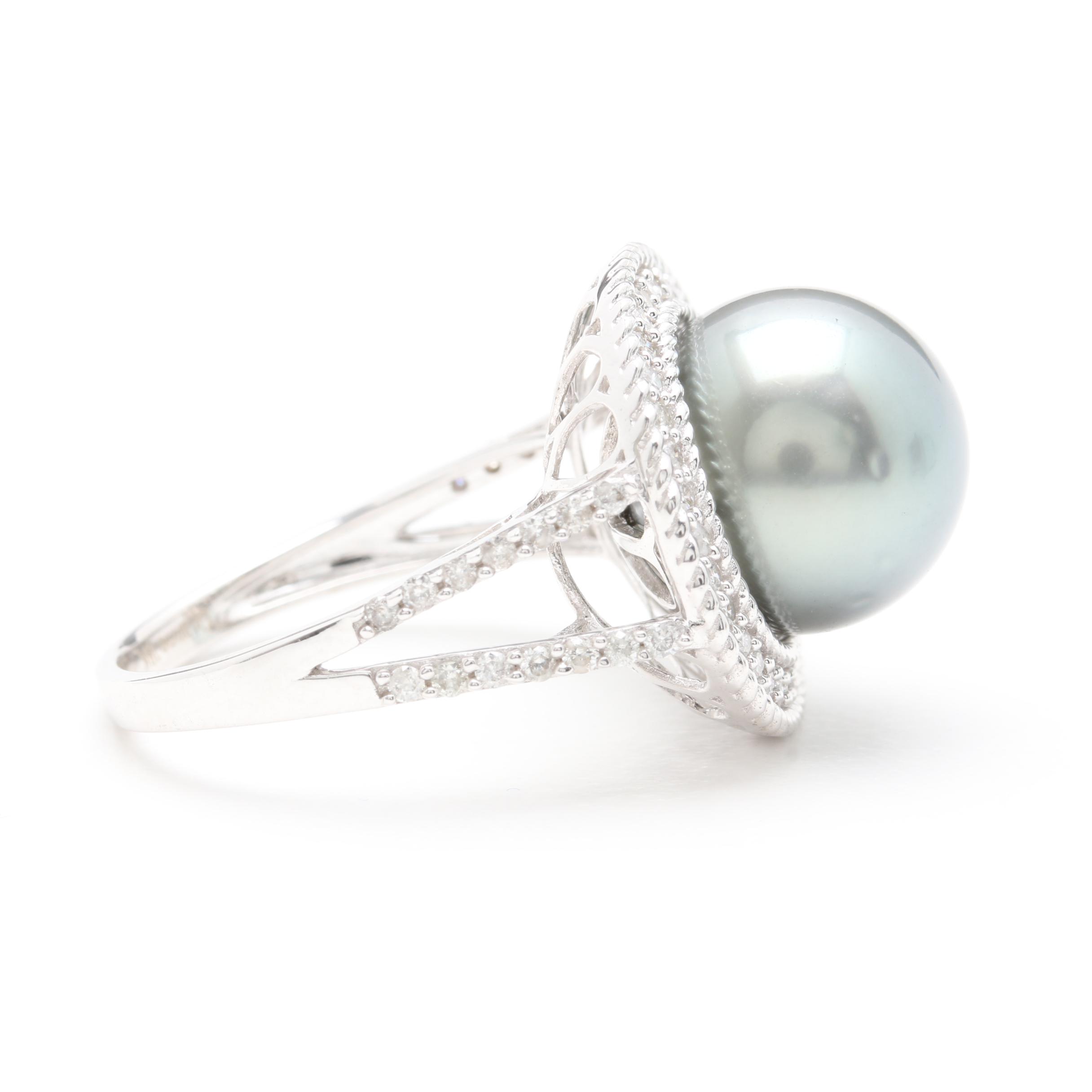 18K White Gold Cultured Pearl and Diamond Ring