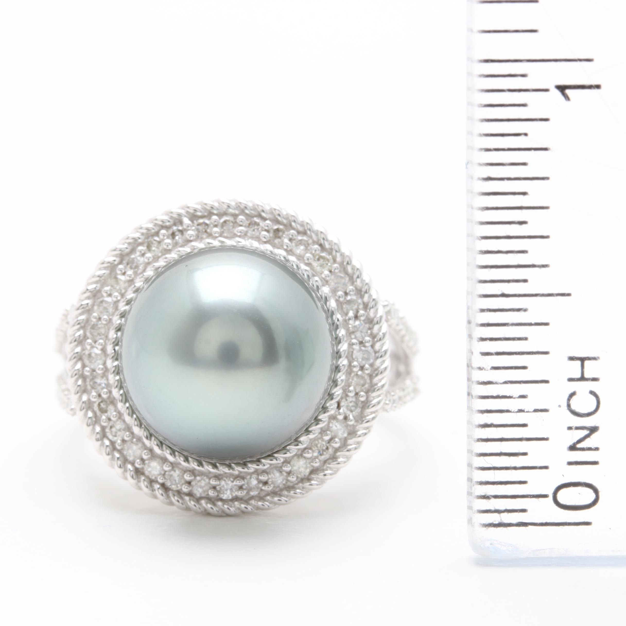 18K White Gold Cultured Pearl and Diamond Ring