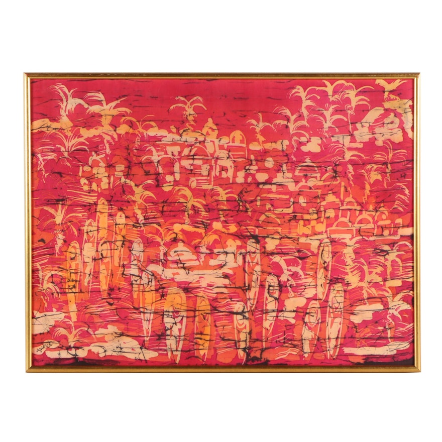 Middle Eastern Framed Batik Abstract Landscape