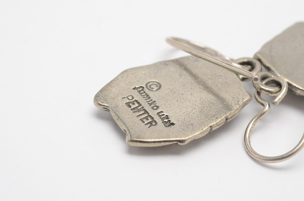 Fumiko Ukai Pewter Earrings and Kirk Steiff Pewter Cuff Bracelet