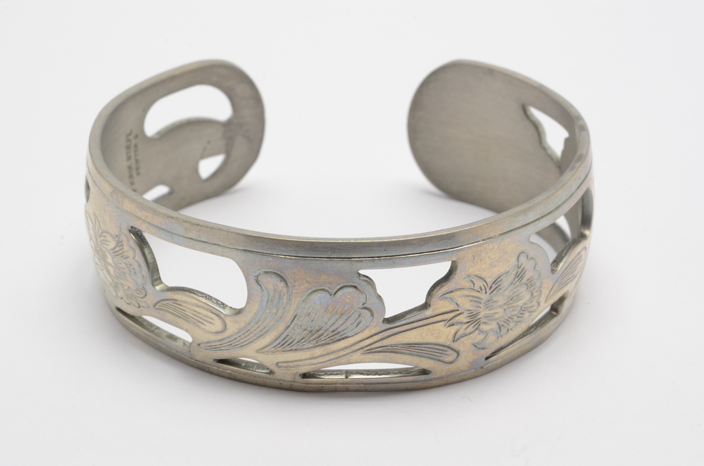Fumiko Ukai Pewter Earrings and Kirk Steiff Pewter Cuff Bracelet