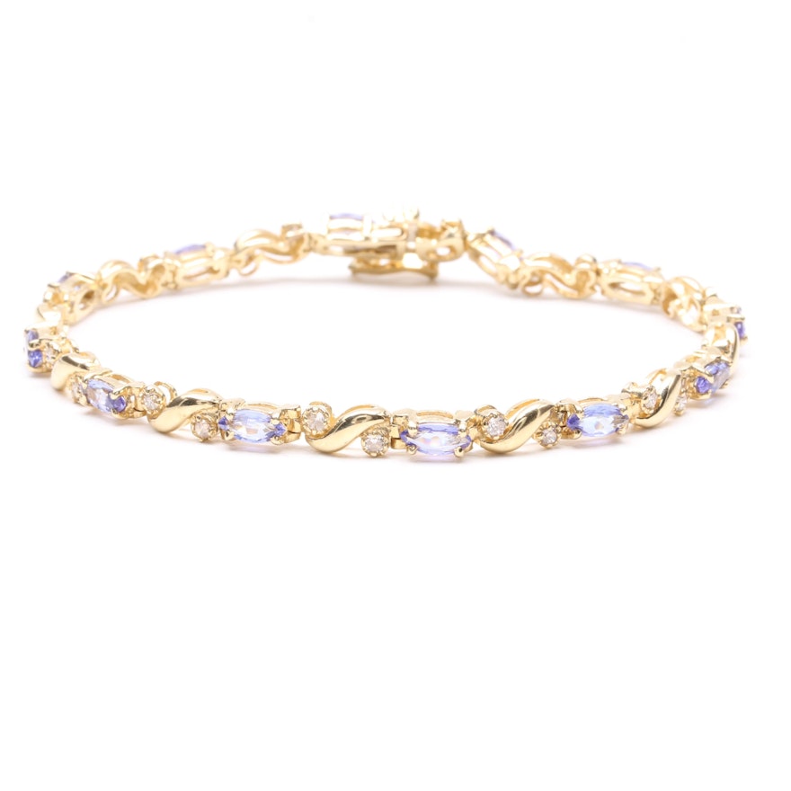 14K Yellow Gold Tanzanite and Diamond Bracelet