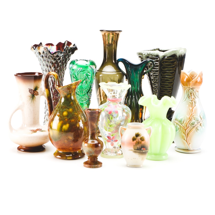 Assorted Vintage Art and Glass Pottery Vases