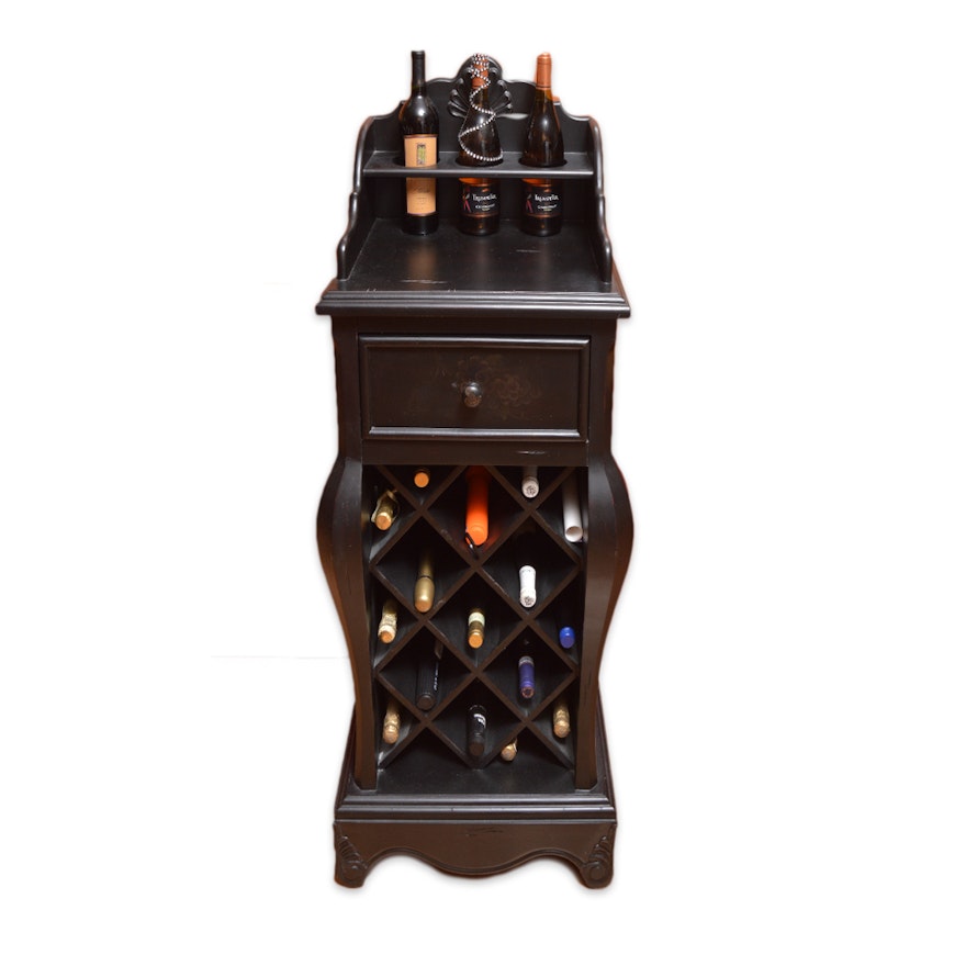 Black Finish Wine Cabinet with Table Top and Drawer
