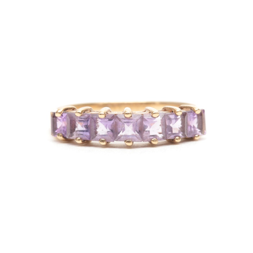 10K Yellow Gold Amethyst Band