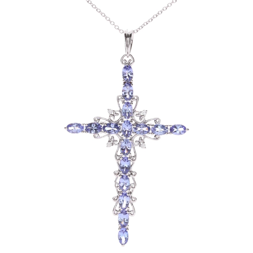Sterling Silver Tanzanite Cross Necklace