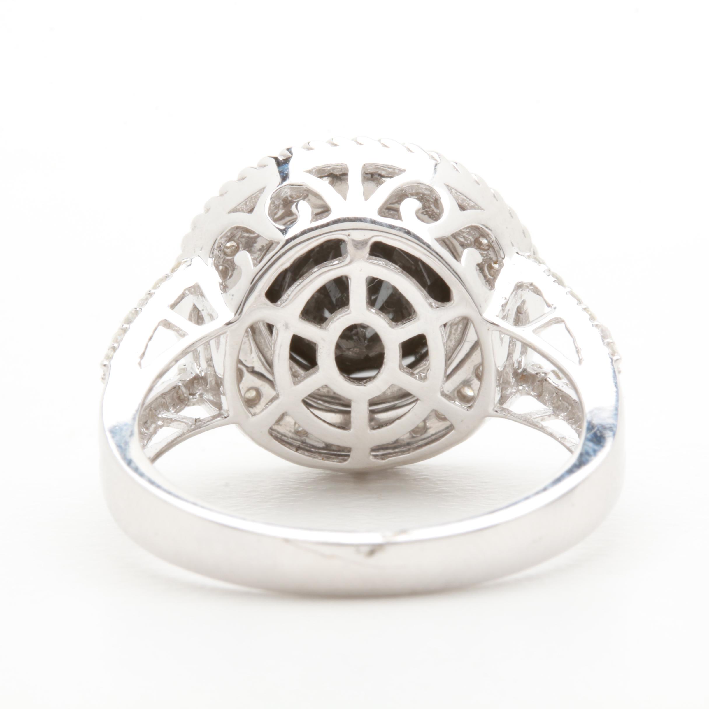 14K White Gold 4.29 CTW Black Diamond Ring with Diamond Accents