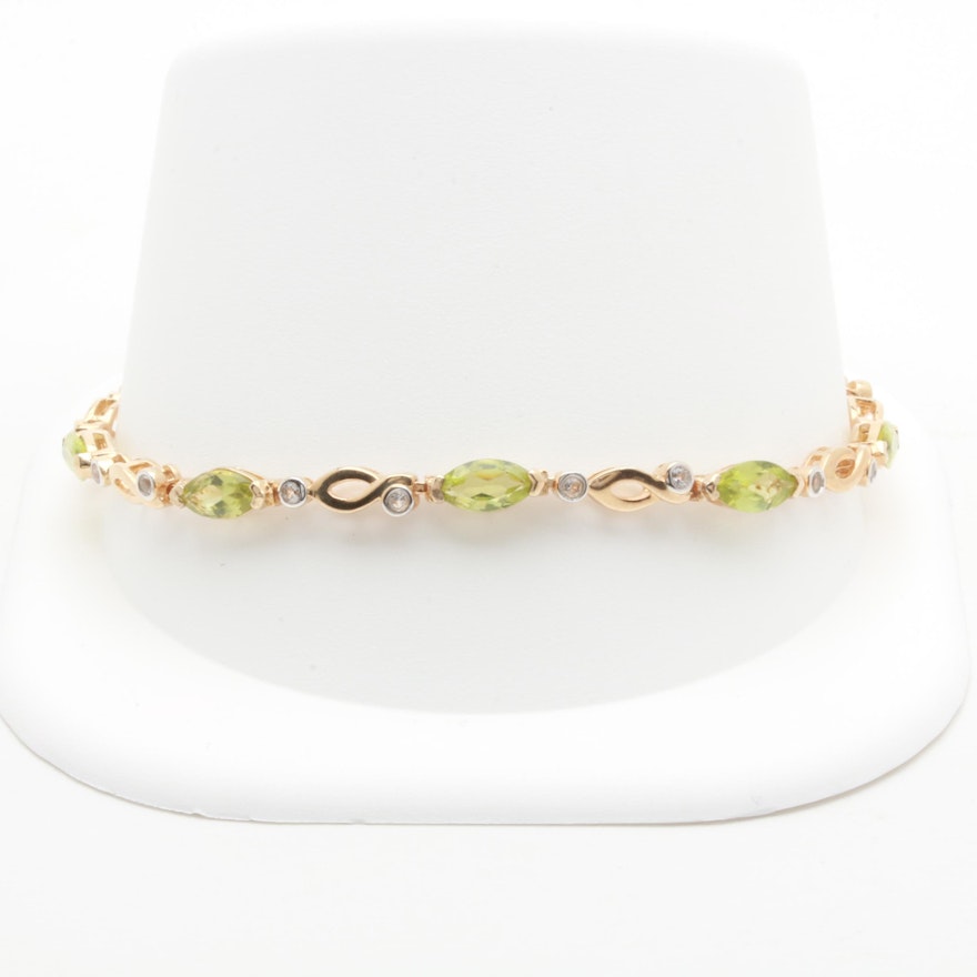 Gold Wash on Sterling Silver Peridot and White Topaz Bracelet
