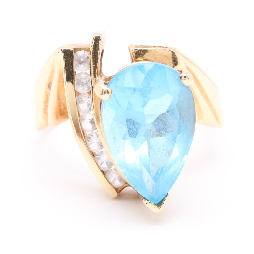 10K Yellow Gold Blue Topaz and White Sapphire Ring