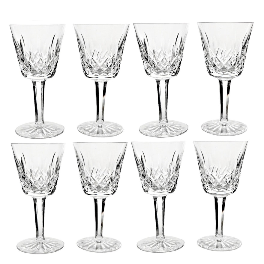 Eight Waterford Crystal "Lismore" White Wine Glasses