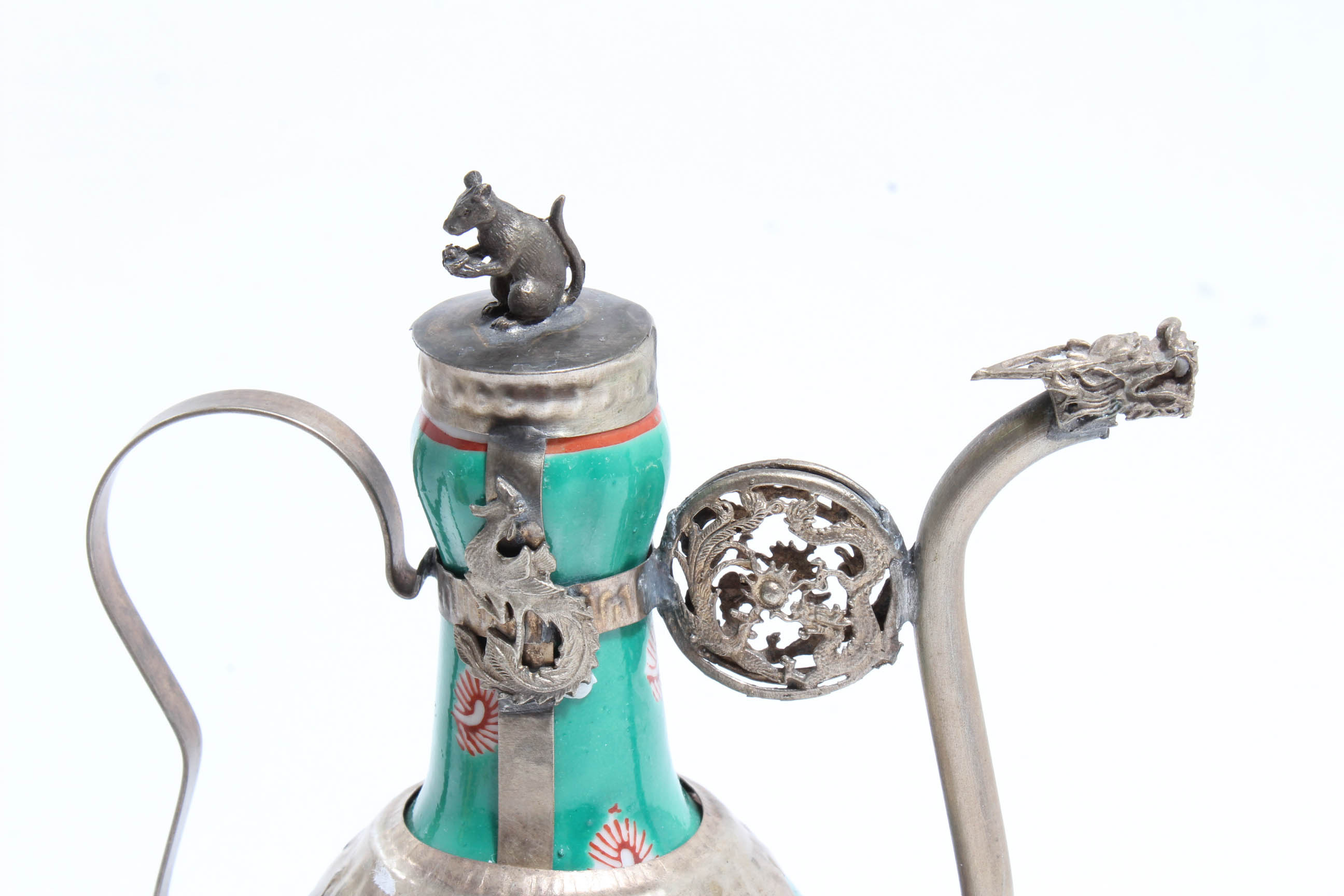 Tibetan Tea Pots in Porcelain and Silver Plated Metal